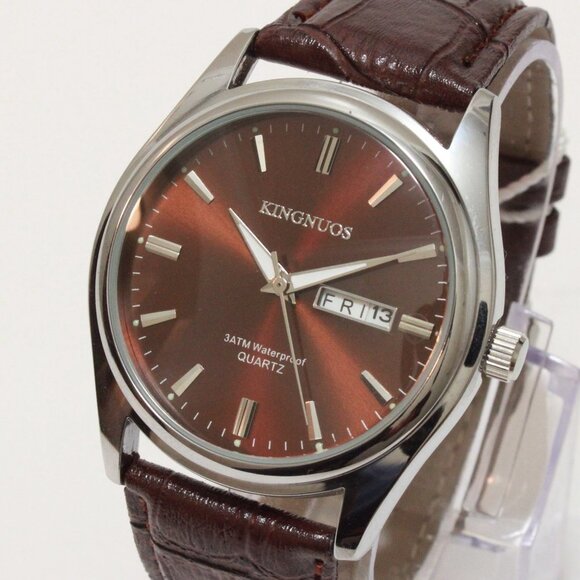 Other - Men's Contemporary Dress Watch Silver Case Brown Leather Watch Strap 40mm